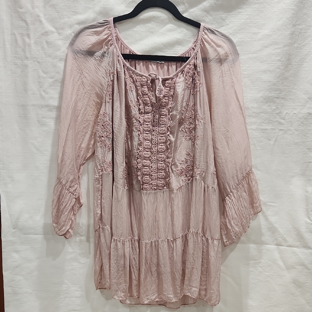 Women's Pink Blouse with Embroidered Details